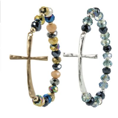 GLASS BEAD BRACELET W/ CROSS