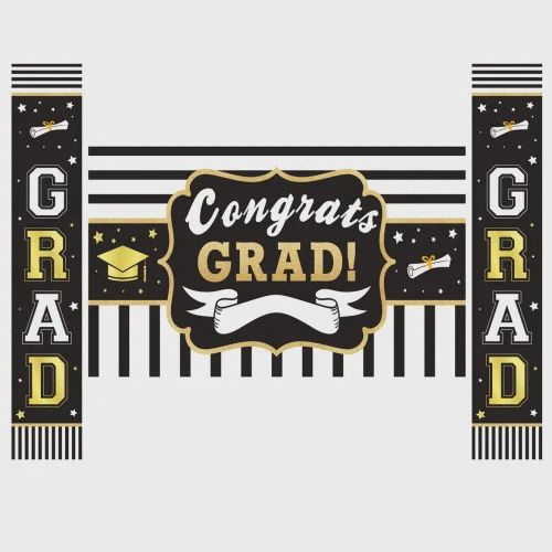 3 PIECE GRADUATION BANNER, DESIGN: BLACK STRIPED