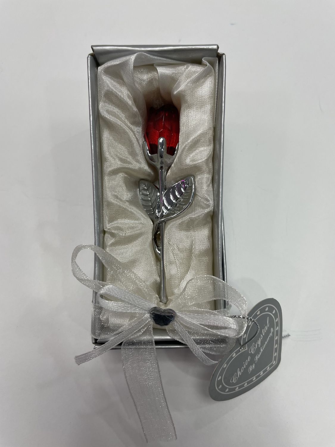 CRYSTAL ROSE, COLOR: SILVER STEM/RED CRYSTAL