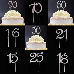 SILVER RHINESTONE  NUMBER CAKE TOPPER