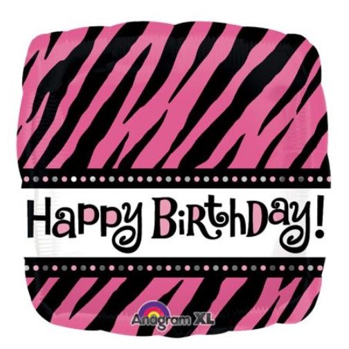 17” HBD PINK ZEBRA MYLAR