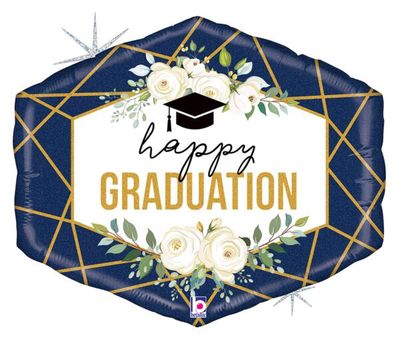 30” JUMBO HAPPY GRADUATION NAVY/FLOWERS