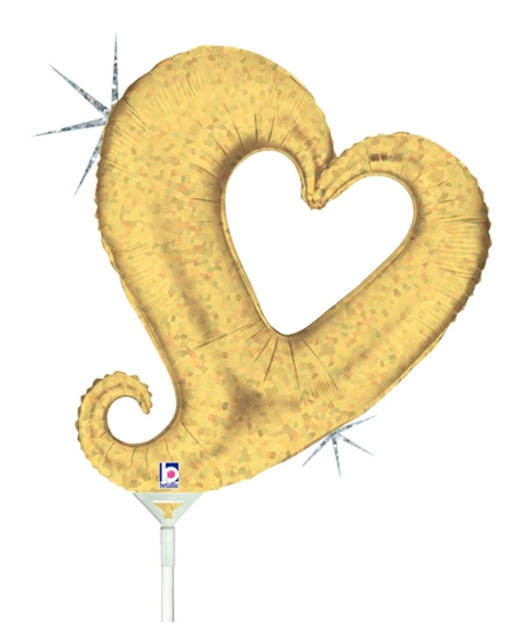 14” MINI AIR FILL HOLOGRAPHIC HEART, COLOR: GOLD