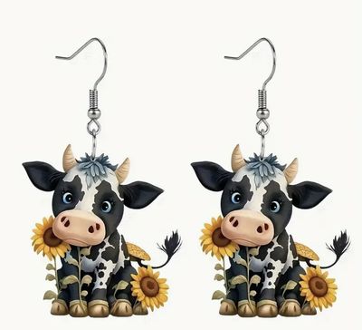 RUSTIC COW DANGLE EARRINGS