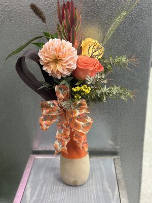 TALL TEXTURED CERAMIC ORANGE VASE