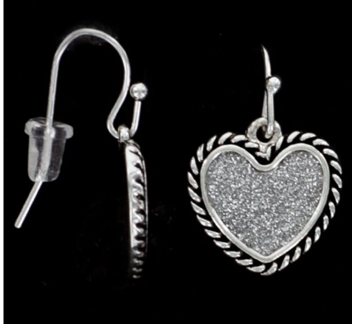SILVER GLITTER HEART EARRINGS