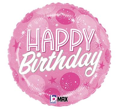 18&quot; HBD PINK SPARKLE DOTS