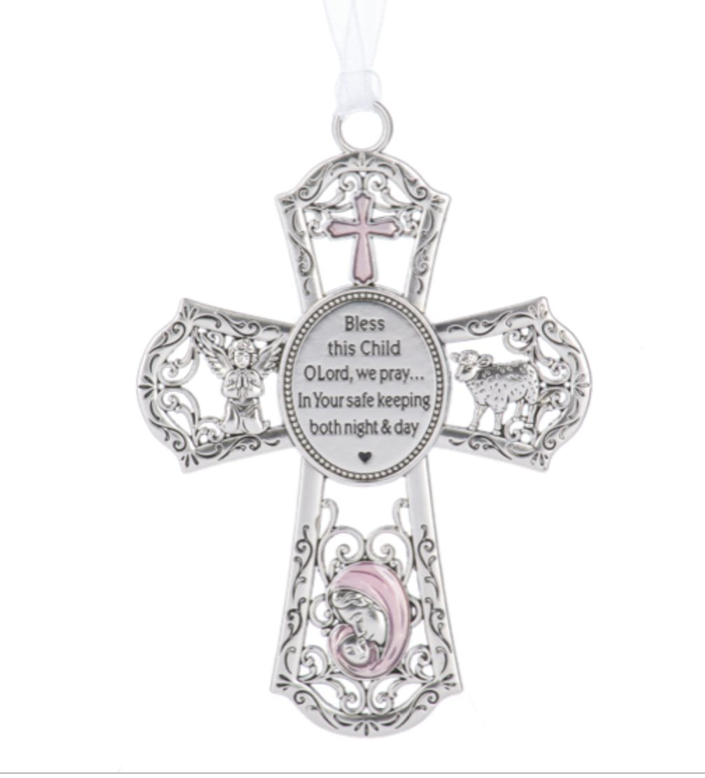 CRIB CROSS ORNAMENT, COLOR: PINK