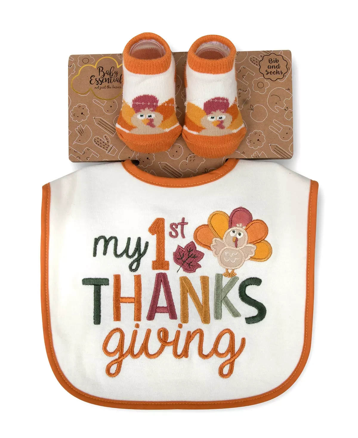 BABY BIB AND SOCK SET, DESIGN: 1ST THANKSGIVING