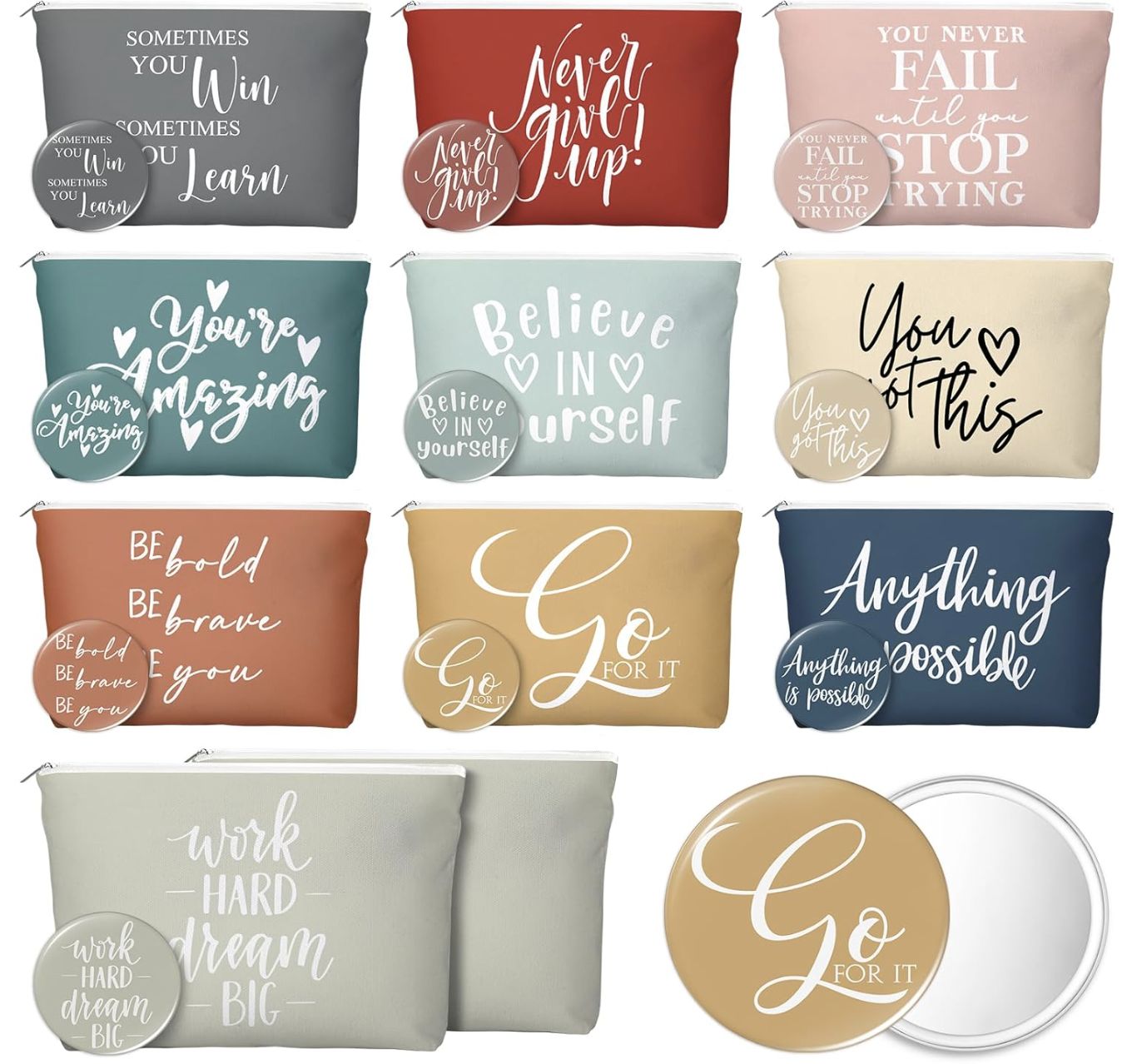 CANVAS MAKE-UP BAG W/ COMPACT MIRROR