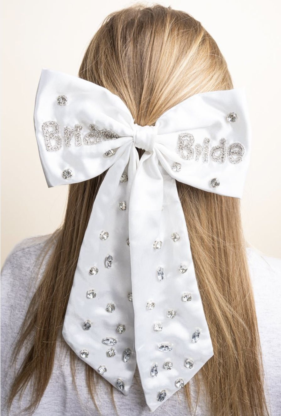 RHINESTONE WHITE "BRIDE" BOW