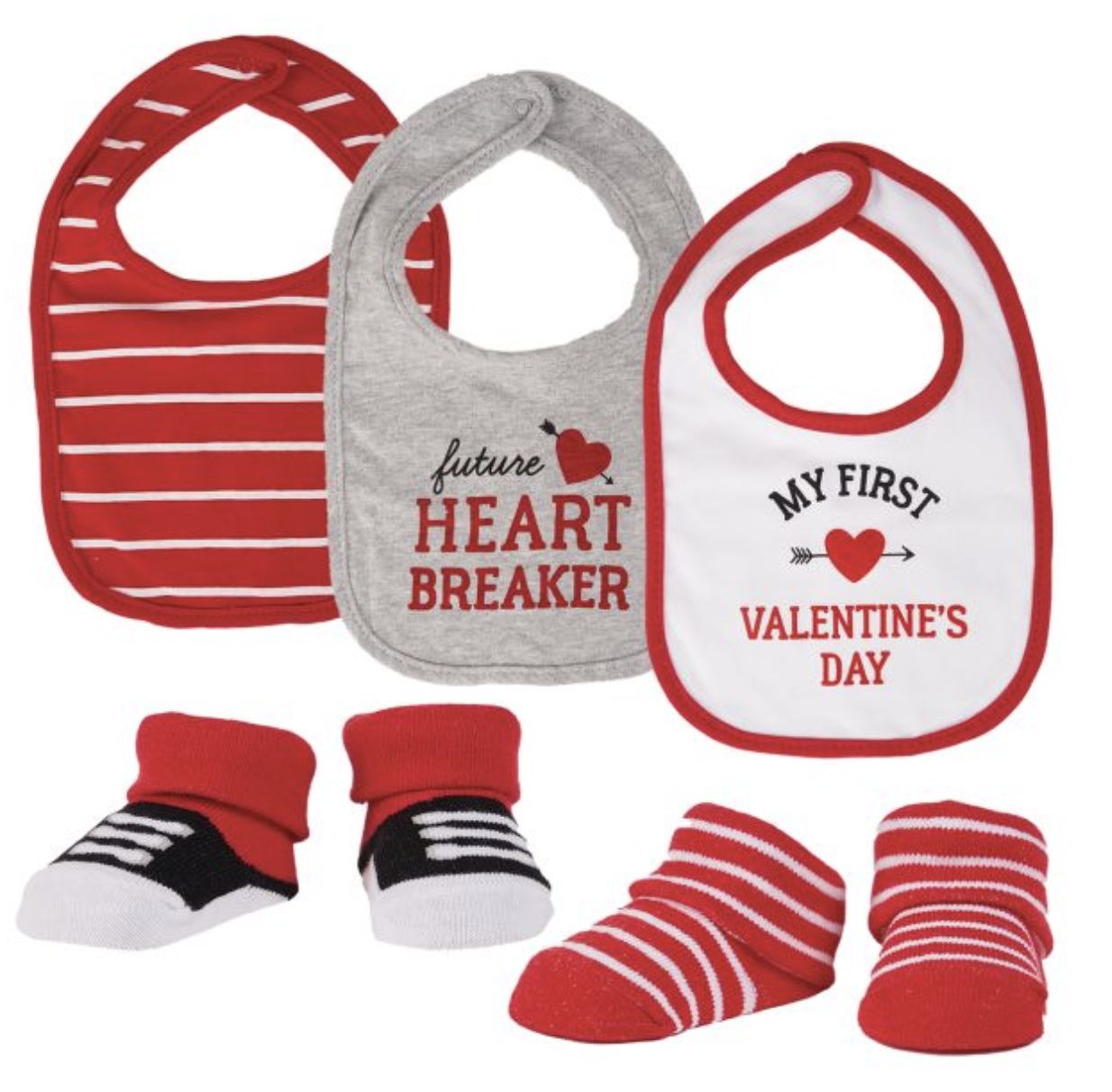 5PC VALENTINE BIB/SOCK SET