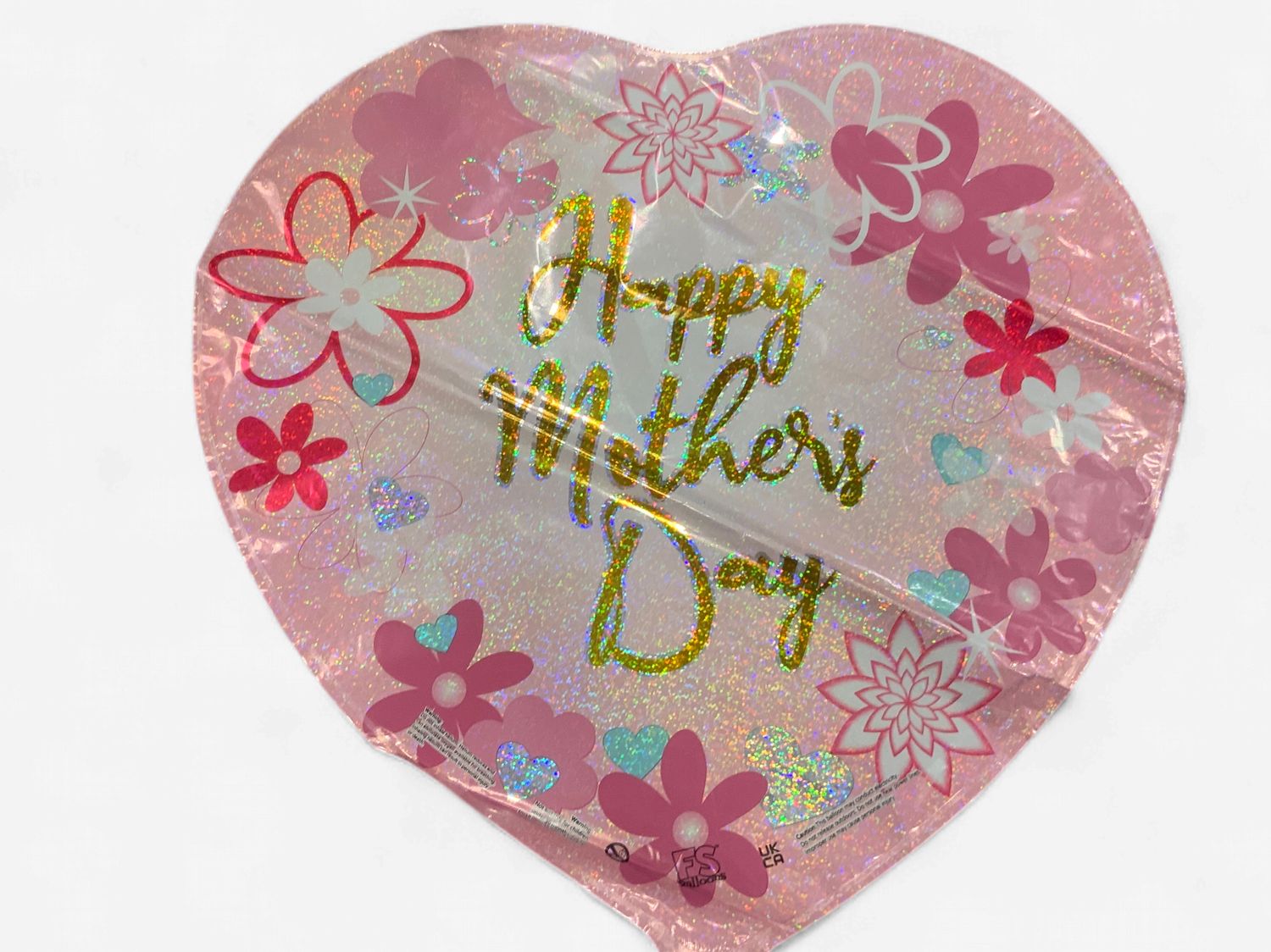 18’’ HAPPY MOTHERS DAY PINK HEARTS HOLOGRAPHIC
