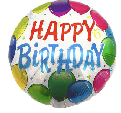 18" HBD  MULTICOLOR -BALLOON PRINT