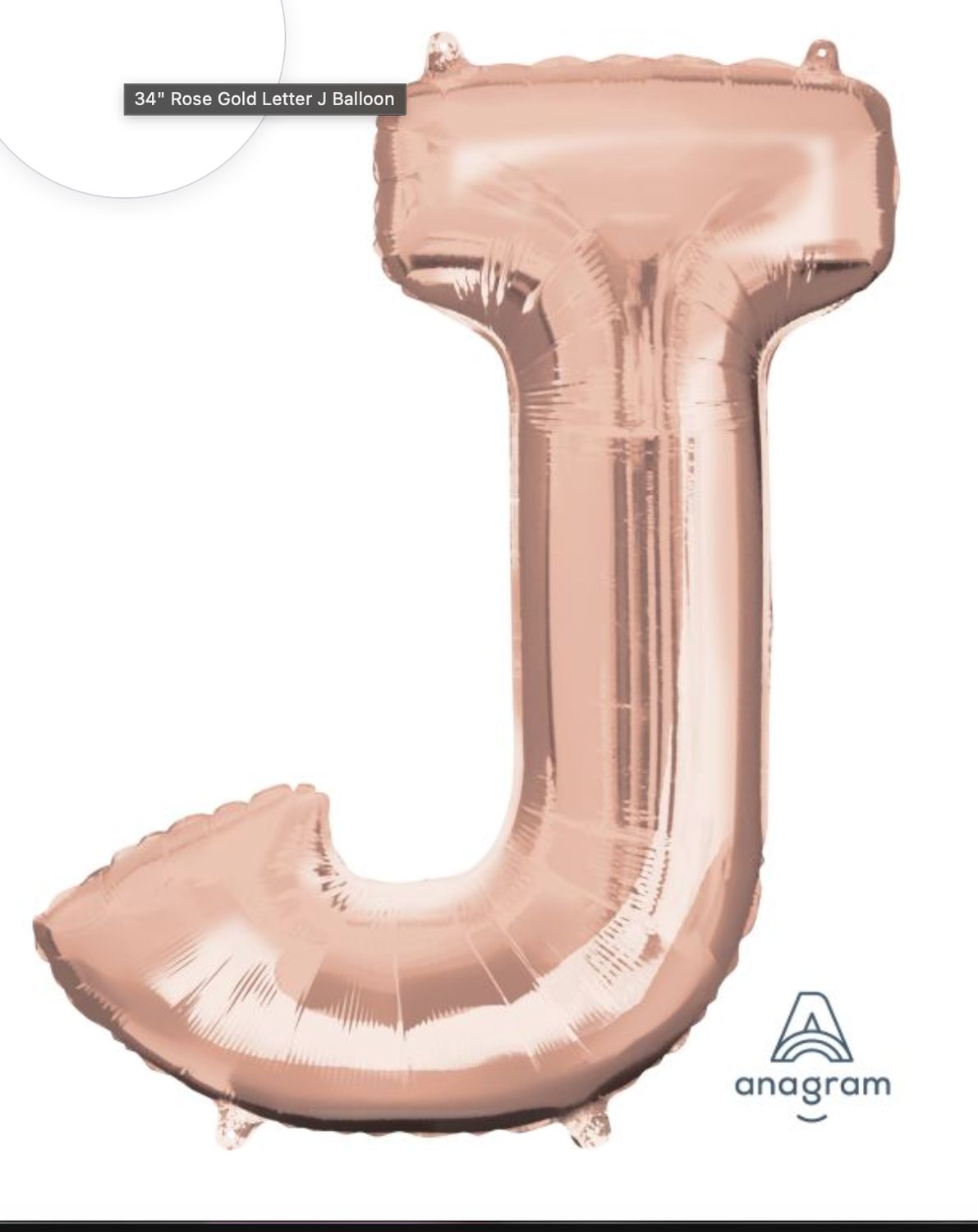 34' JUMBO LETTER "J", COLOR: ROSE GOLD