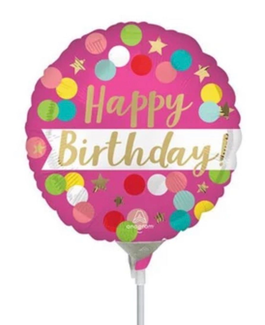 SATIN HAPPY BIRTHDAY PINK CONFETTI MINI - 9in