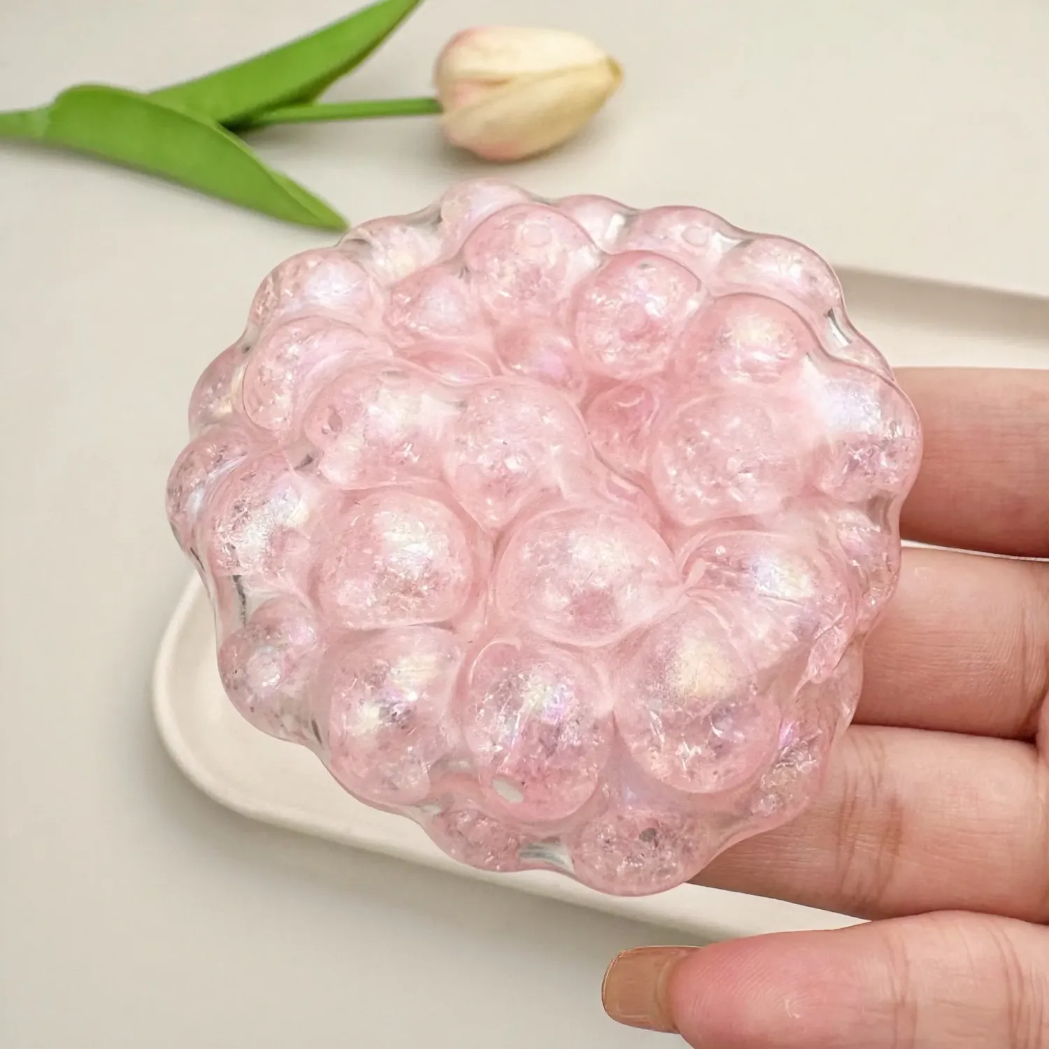 IRIDESCENT PEARL BEAD SQUISHY, COLOR: PINK