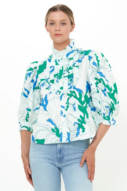 Ruffle Front Button Blouse