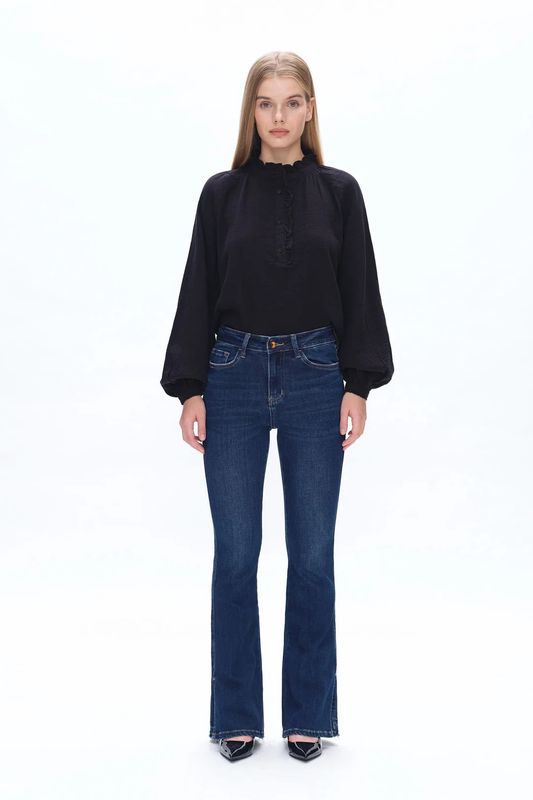 High rise flare jeans slit hem