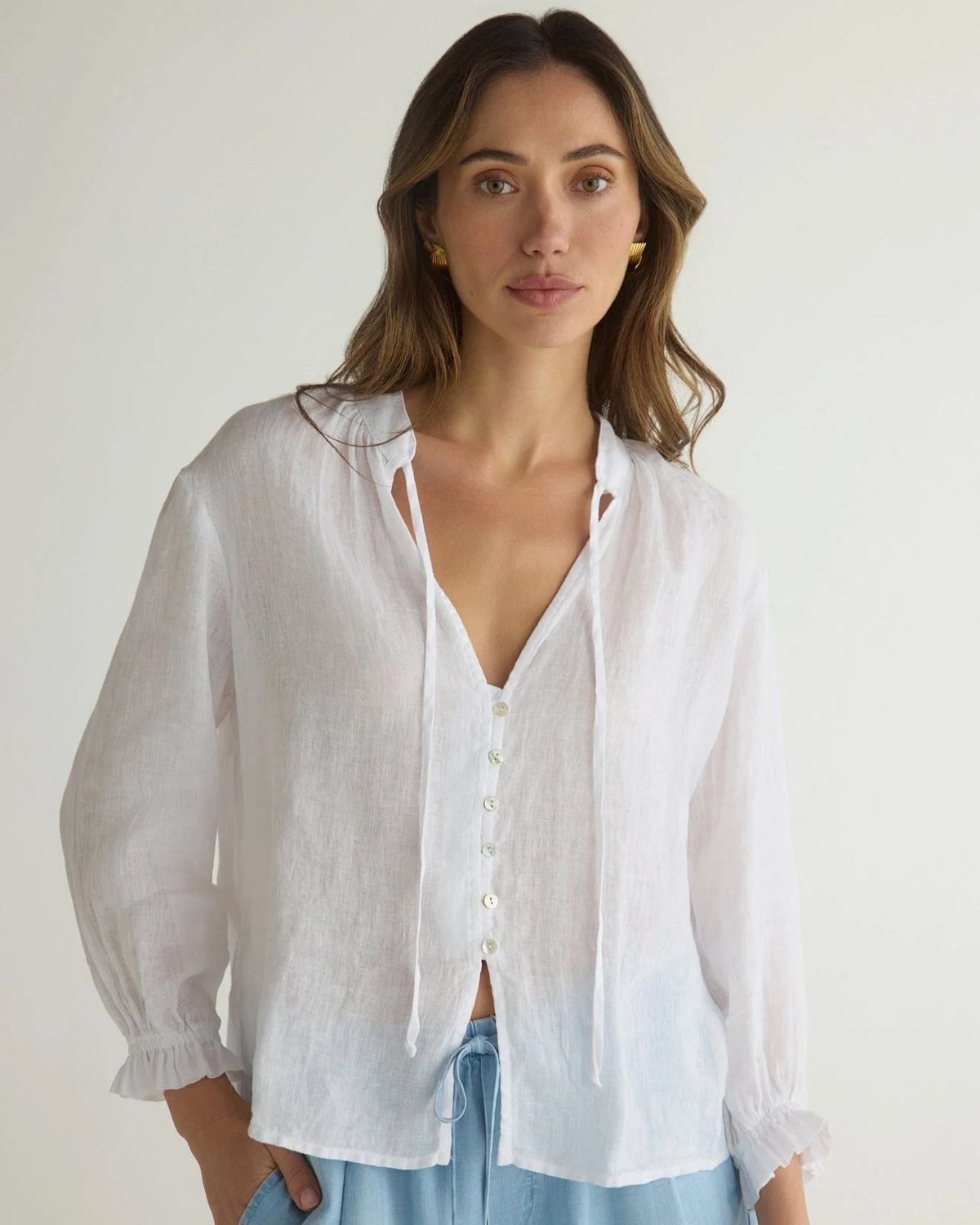 3/4 Sleeve Tie Neck Blouse