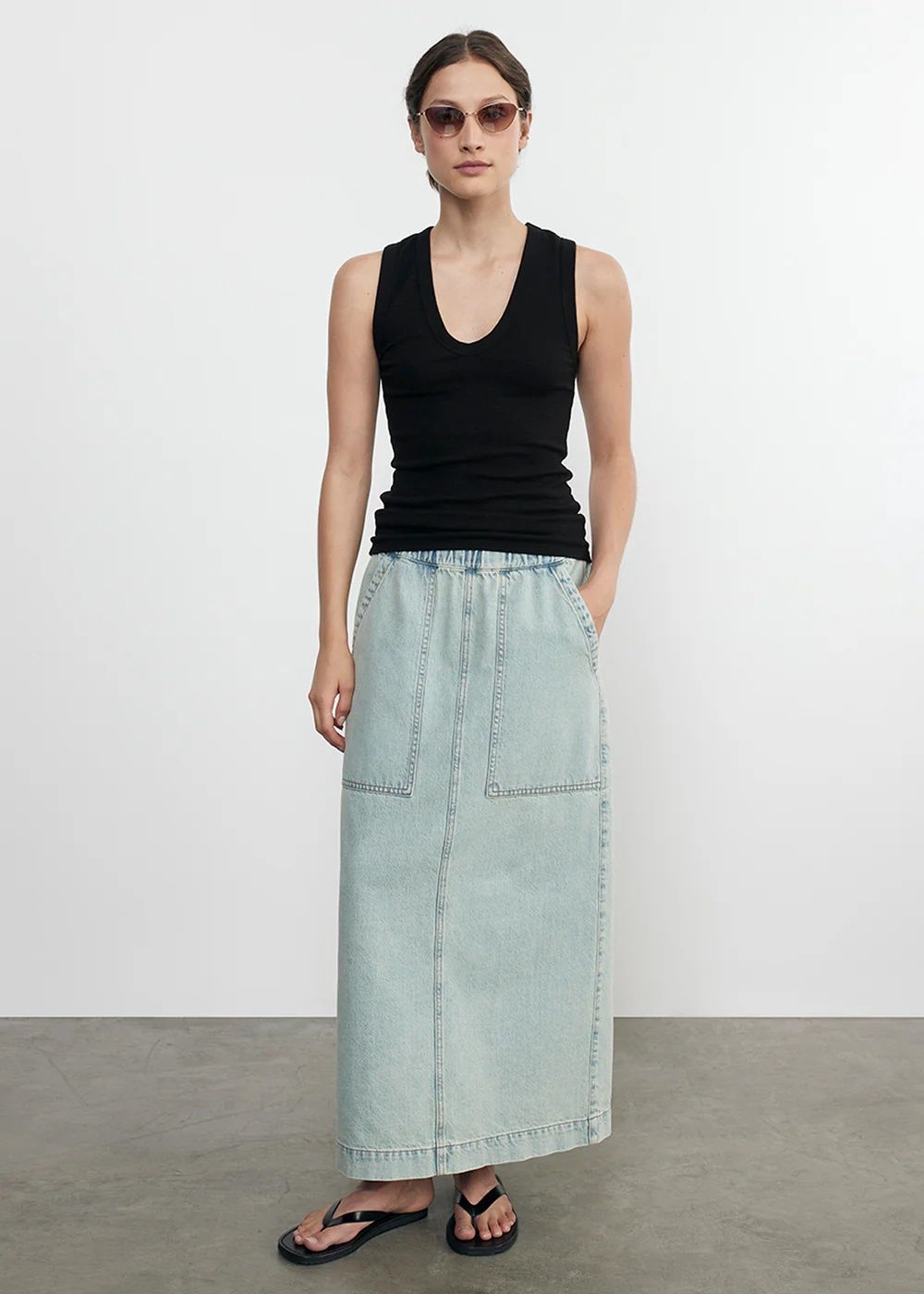 Supima Cotton Essential Sleeveless U Tank, Size: XSmall, Colour: Black