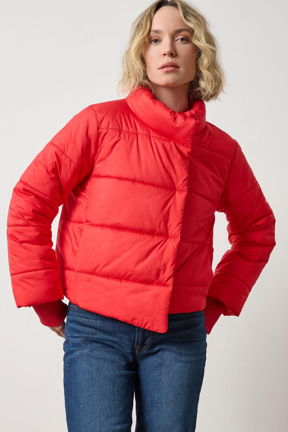 Knit Cuff Jacket, Colour: Ruby, Size: XSmall