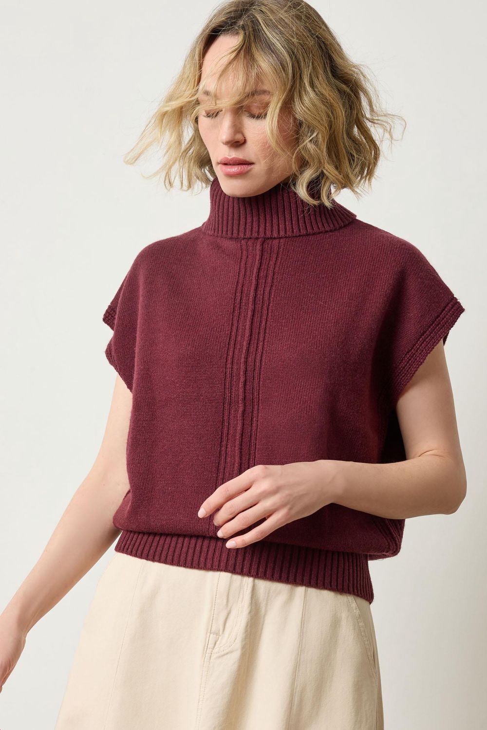 Turtleneck Wedge Sweater, Colour: Plum, Size: XSmall