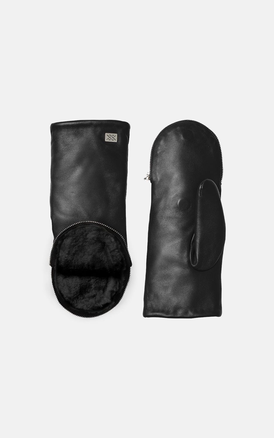 Betrice-N  Leather Convertible Mitten, Colour: Black, Size: Small