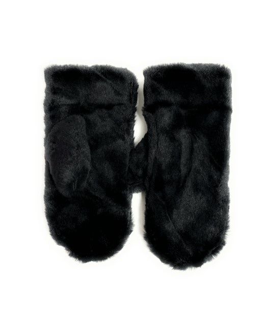 Faux Fur Mitten, Colour: Black