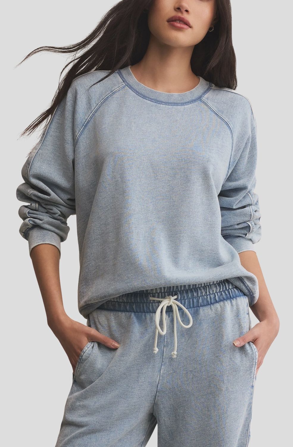 Sport Stripe Boyfriend Crew Washed Indigo, Size: XSmall