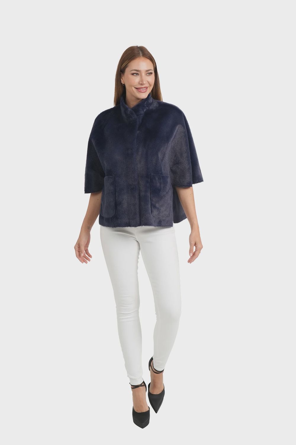 Violet Faux Fur Topper, Colour: Navy, Size: XSmall