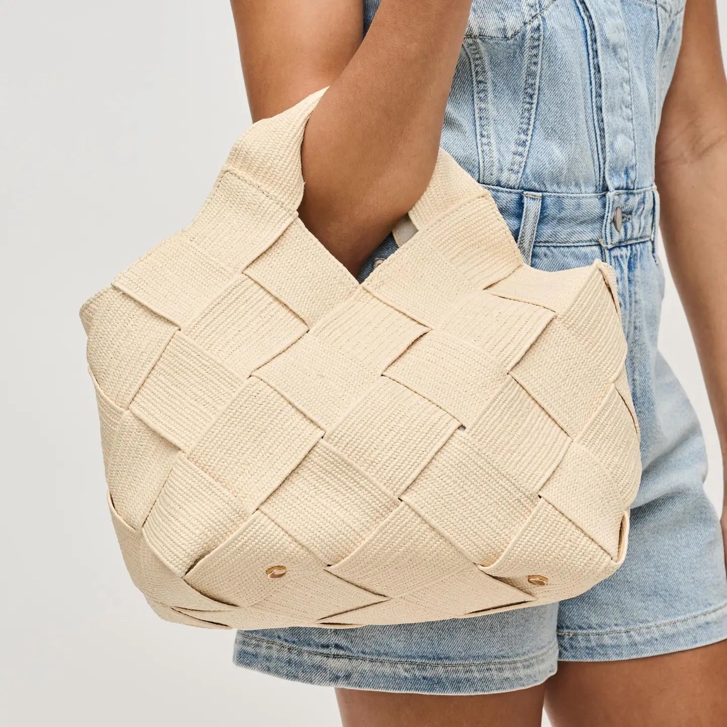 Woven Straw Tote, Colour: Cream