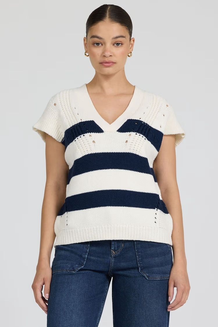 Una Top, Colour: Black Iris Stripe, Size: XSmall