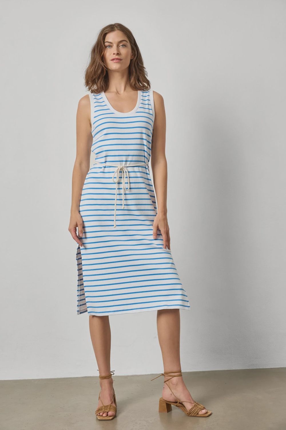 Rib Stripe Side Slit Tank Dress, Colour: Regatta Stripe, Size: XSmall
