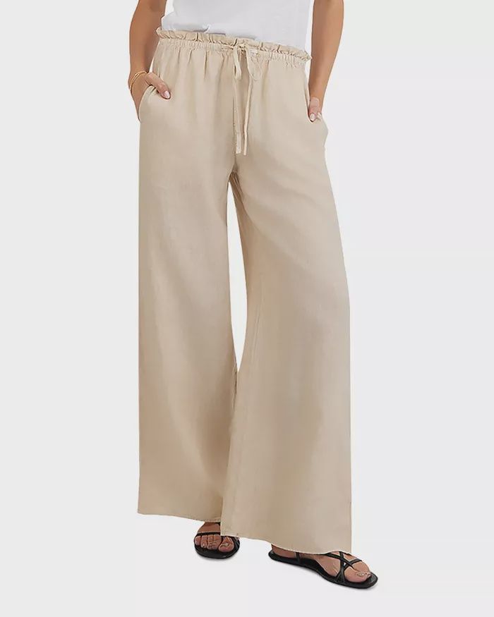 Ruffle Waist Wide Leg Pant, Colour: Linen Sand, Size: XSmall