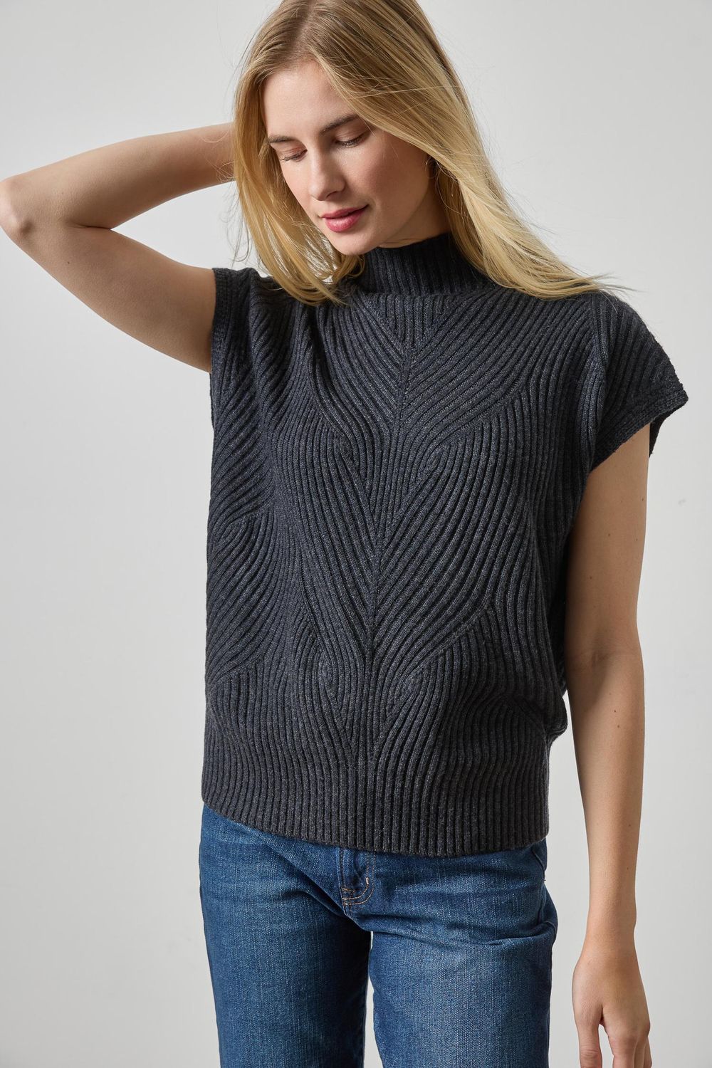 Cable Wedge Sweater, Colour: Charcoal, Size: XSmall