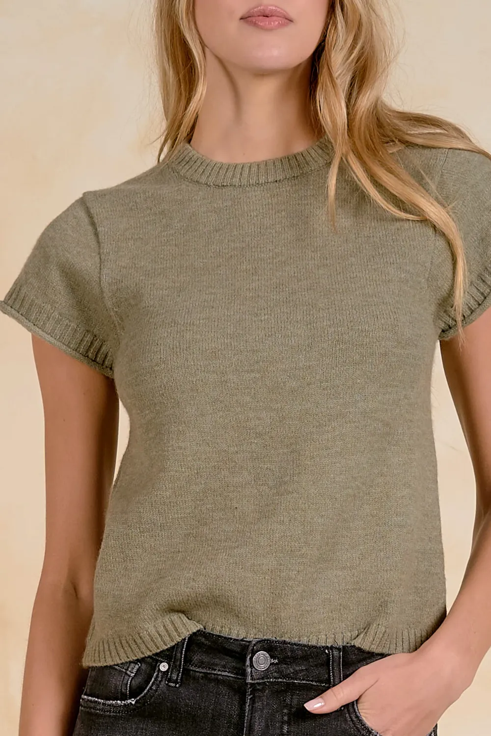 Sam Crewneck Sweater, Colour: Light Olive, Size: XSmall