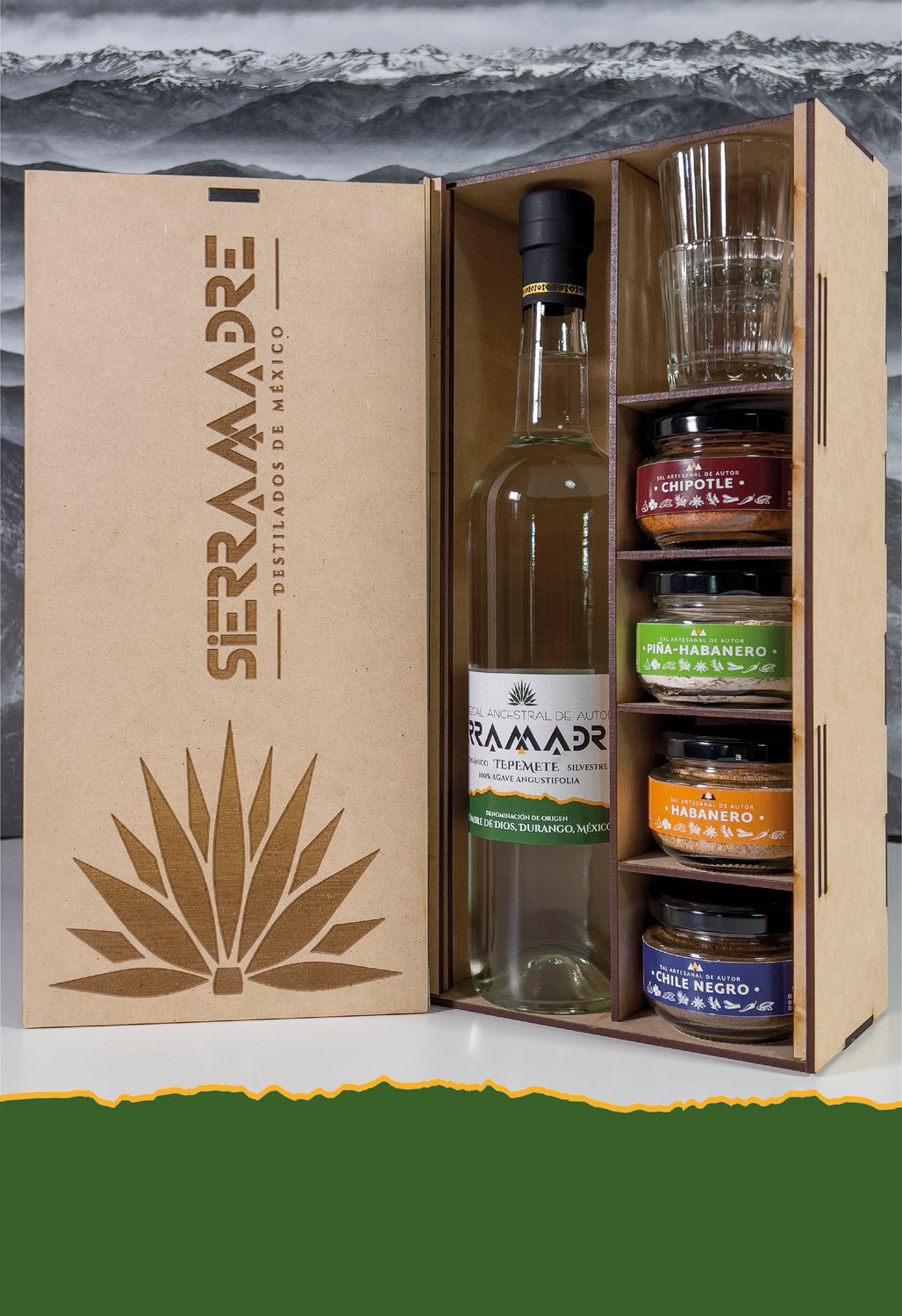 MEZCAL ANCESTRAL DE AGAVE TEPEMETE. 48% Alc. Vol. Kit