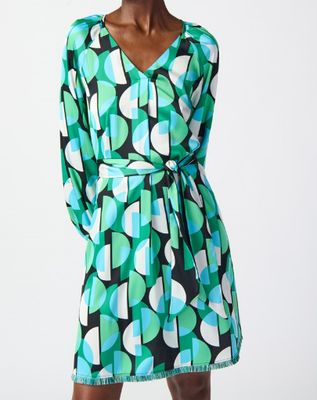 Joseph 241162 Geometric Prnt Satin Belted Dress