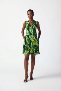 Joseph 241119 Sleeveless Tropical Print Silky Knit A-line Dress