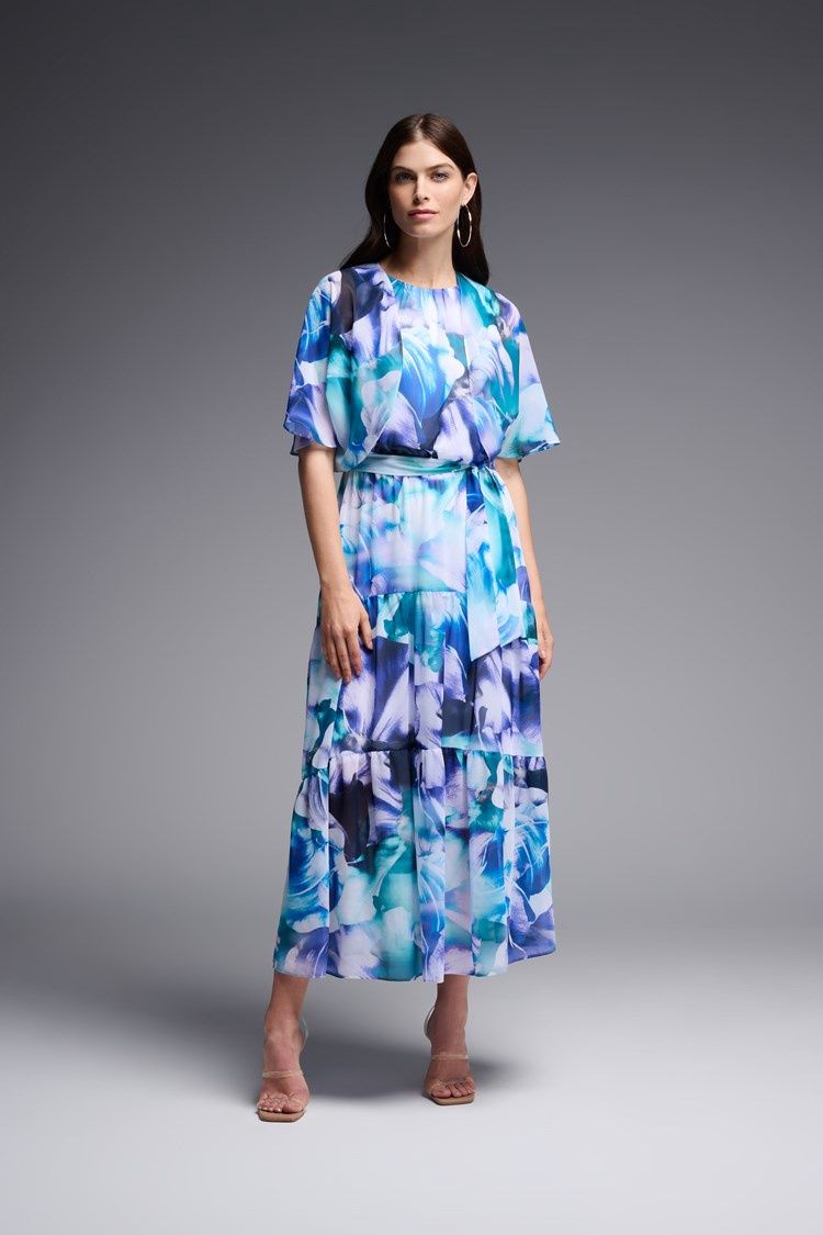 Joseph 231716/231750 Abstract Print Chiffon Fit &amp; Flare Slvlss Dress/Shrug 2 Pc Set