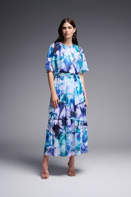 Joseph 231716/231750 Abstract Print Chiffon Fit &amp; Flare Slvlss Dress/Shrug 2 Pc Set