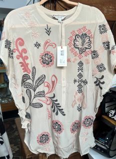 Johnny W20524-6 Bellania Poncho Silk Button Up Blouse, Size/Color: XS/ECRU