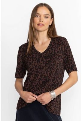 Johnny T19824-6 The Janie Favorite 3/4 Sleeve V‑Neck Tee - French Leopard