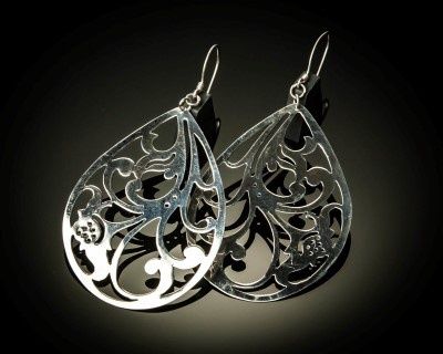 JJ ER-09028K  Hook Lg Pear Shape Cut-Out Design Earrings