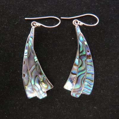 JJ AER-4595 Hook SS &amp; Abolone Long Curve Drop Earrings