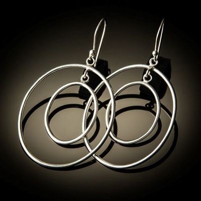 JJ ER-0811 Hook Sterling Silver Double Oval Hoop Drop Earrings