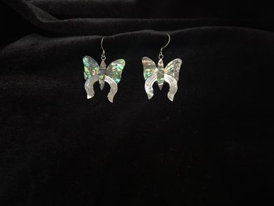 JJ AER-4477 Hook Sterling Silver Abalone Butterfly Earrings