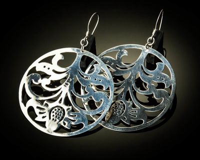 JJ ER-090695 Hook Sterling Silver Round Cut-Out Flower Design Earrings