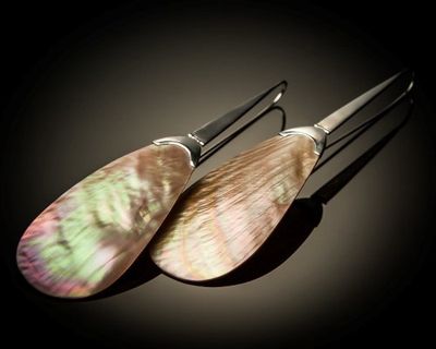 JJ ER-09072 Hook Sterling Silver Brown Shell Teardrop Earrings